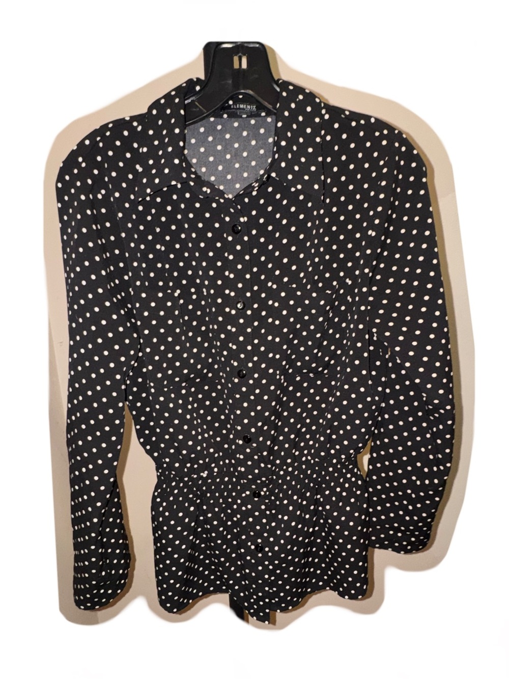 Elementz Petite Polka Dot Black Button-Front Women's Blouse